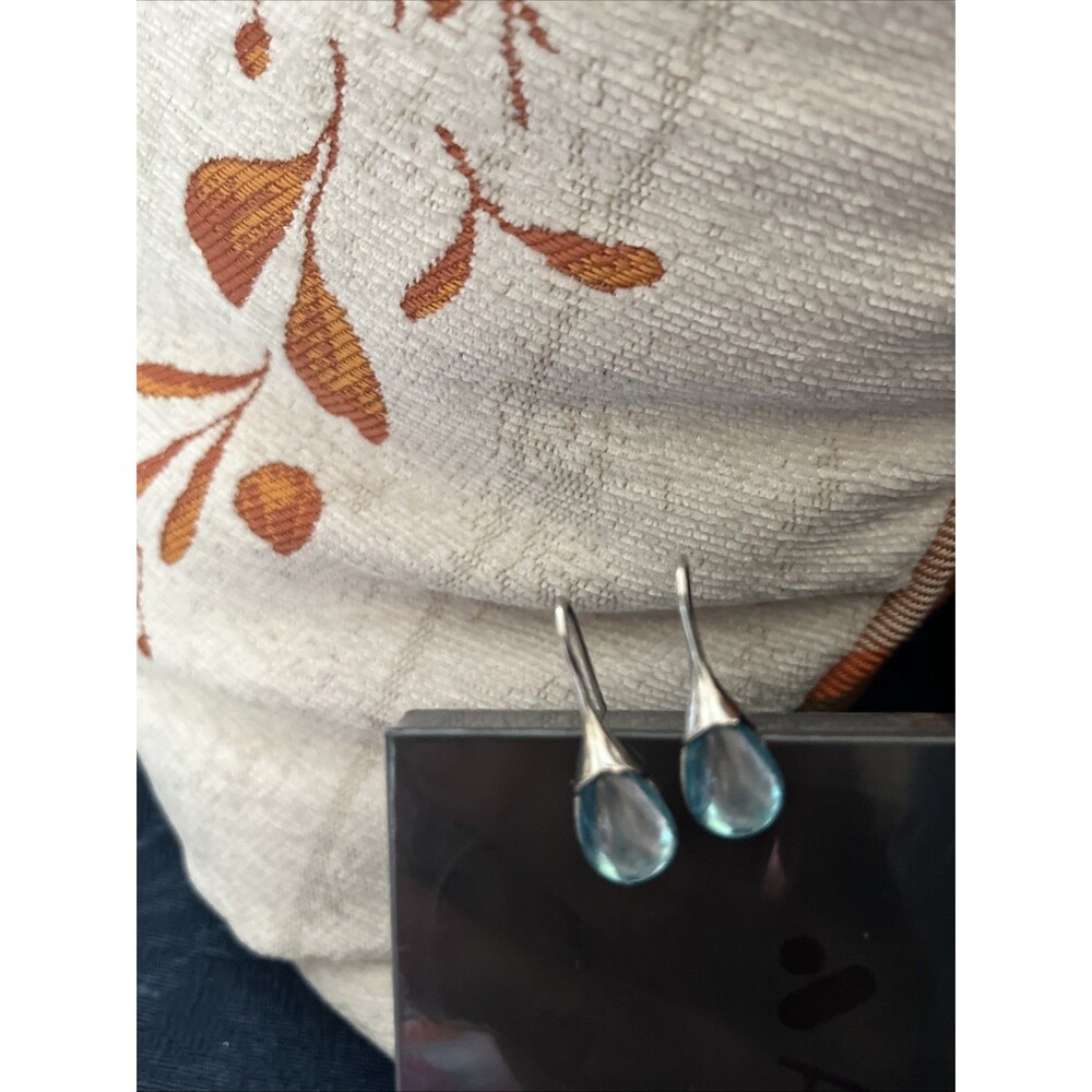 Silver Teardrop Earrings Aqua Dangle Easy On/Off